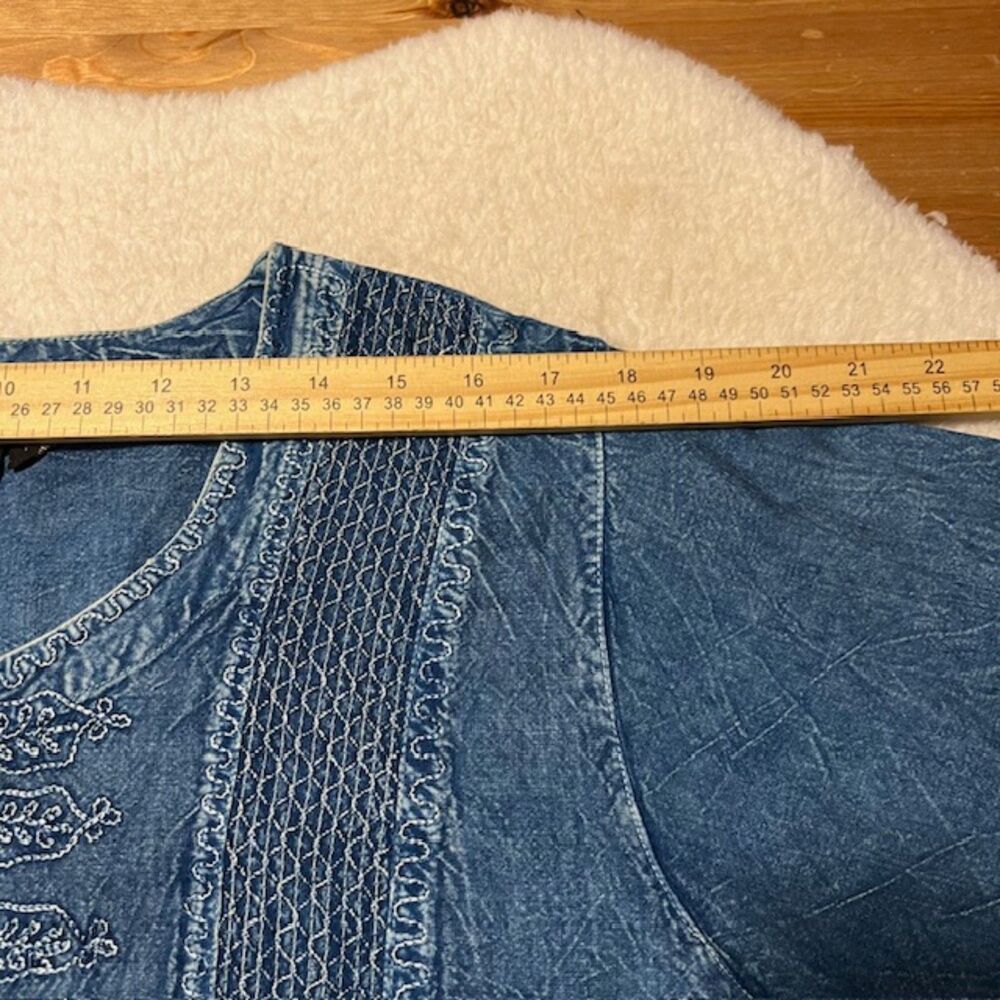 Raya Sun Womens Blue Chambray Cropped Cotton Rayon Pant Set Elastic Waist Sz 2X - Picture 13 of 14
